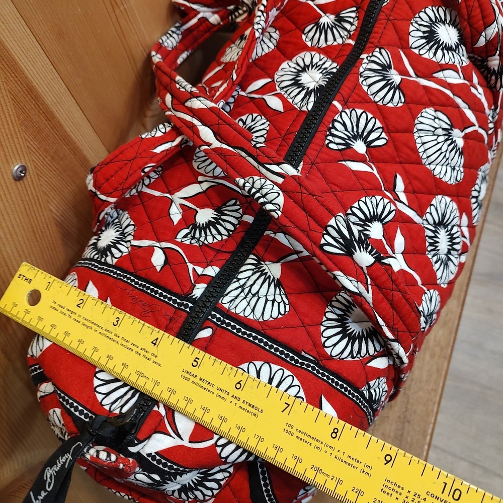 Vera Bradley Large Duffel Bag Red Deco Daisy XL Duffel Weekender Travel Tote Zip - Picture 6 of 8